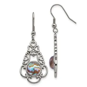 Chisel Jewelry Stainless Steel Polished Imi. Abalone & Glass Shepherd Hook Earrings