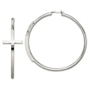 Chisel Jewelry Stainless Steel Polished Large Cross Hoop Earrings