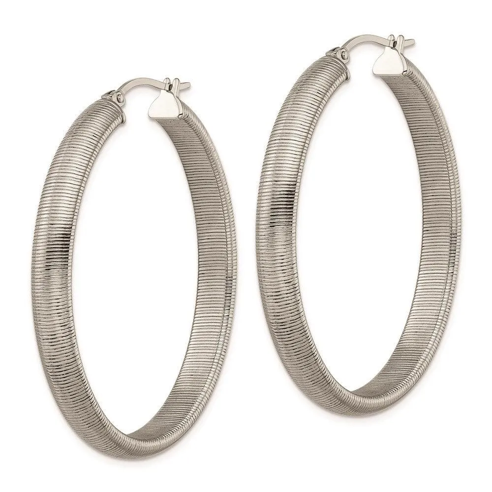 Chisel Jewelry Stainless Steel Polished Textured Oval Hoop Earrings