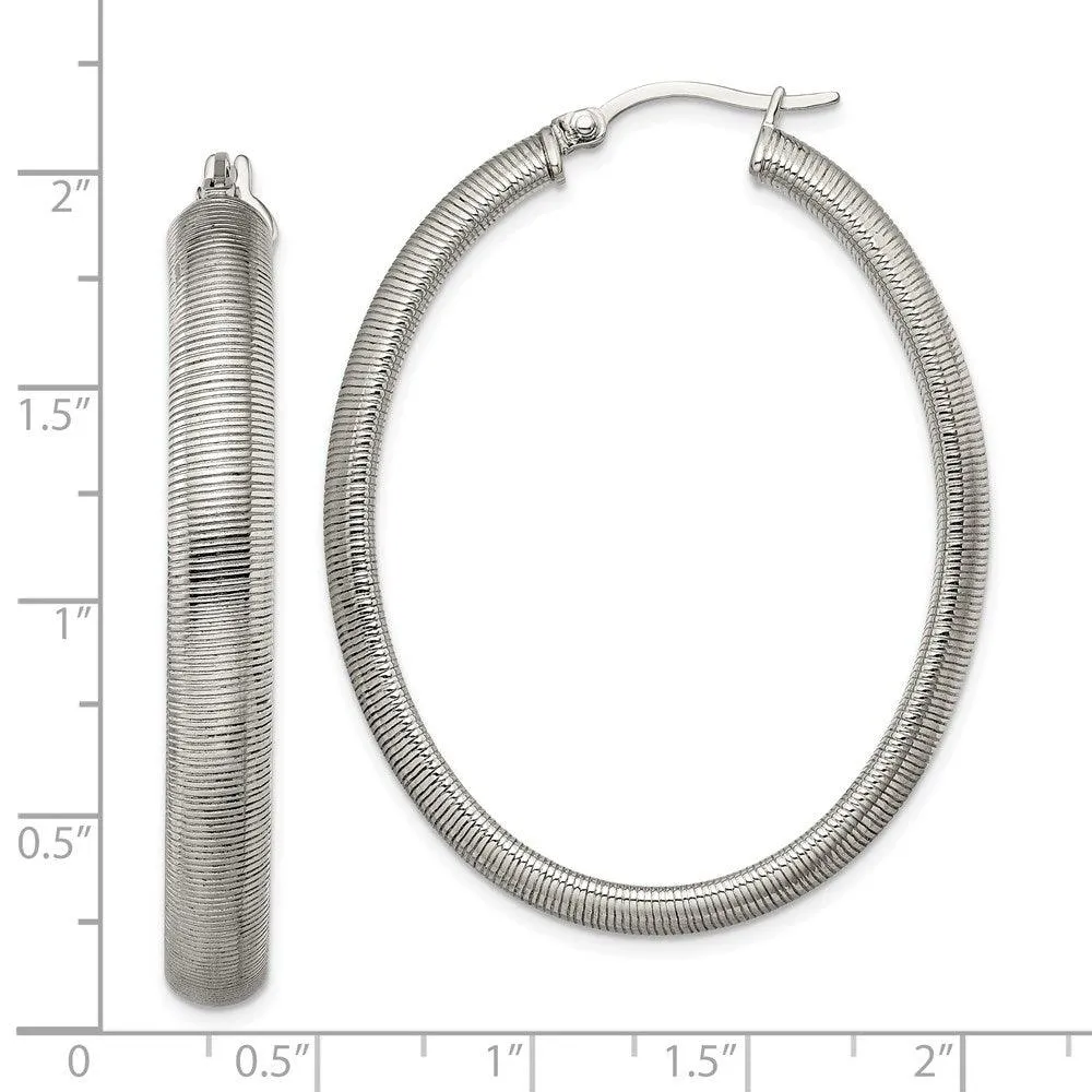 Chisel Jewelry Stainless Steel Polished Textured Oval Hoop Earrings