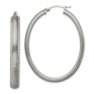Chisel Jewelry Stainless Steel Polished Textured Oval Hoop Earrings