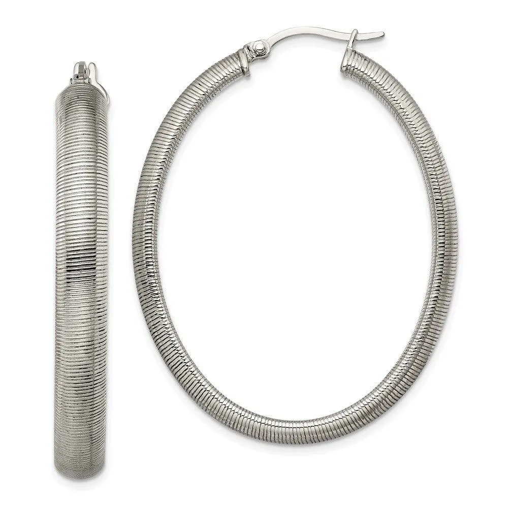Chisel Jewelry Stainless Steel Polished Textured Oval Hoop Earrings