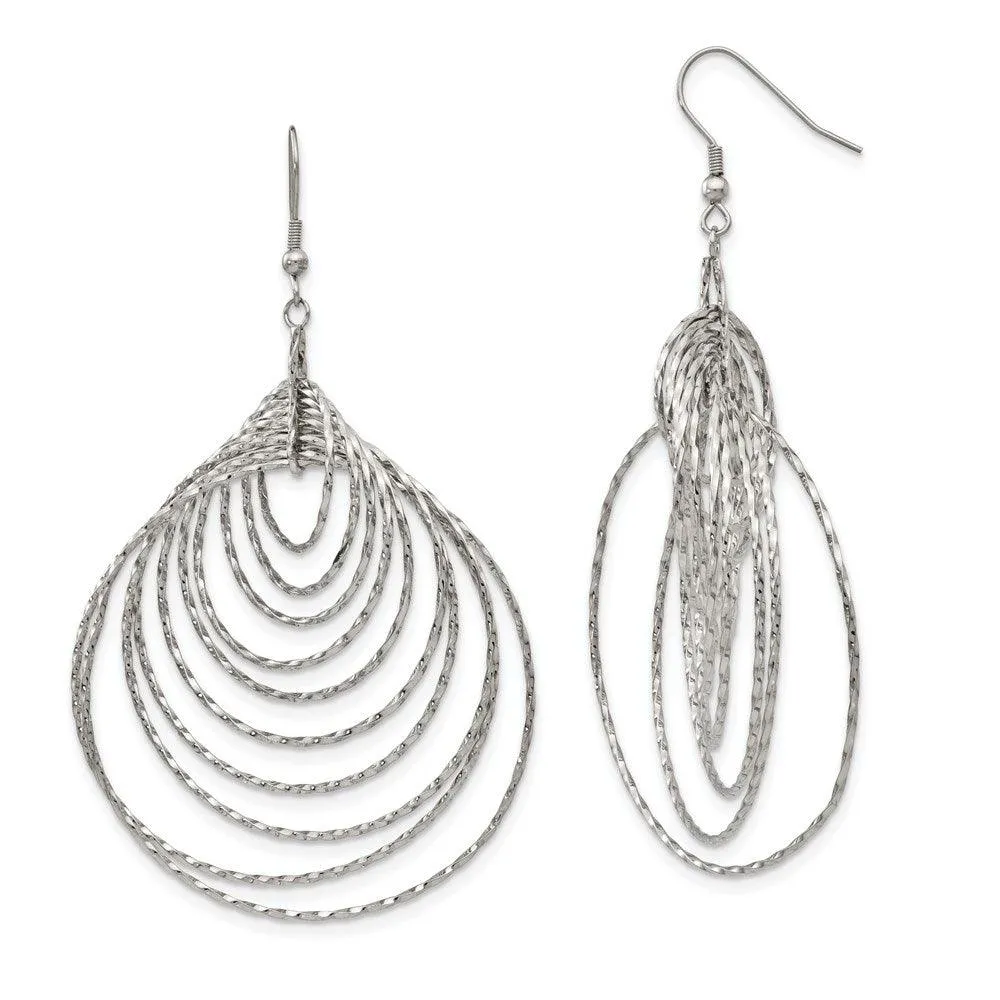 Chisel Jewelry Stainless Steel Polished Twisted Circles Shepherd Hook Earrings