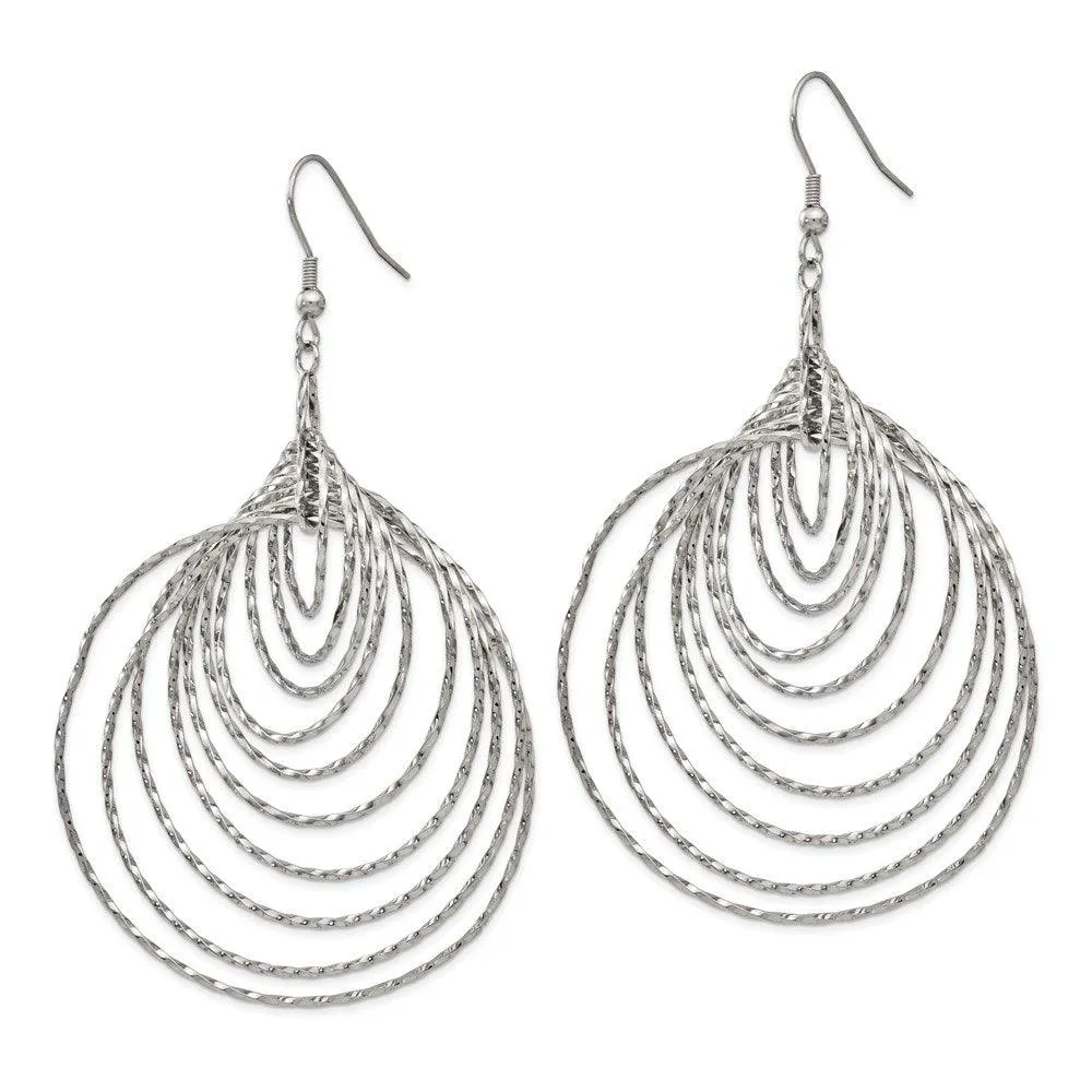 Chisel Jewelry Stainless Steel Polished Twisted Circles Shepherd Hook Earrings