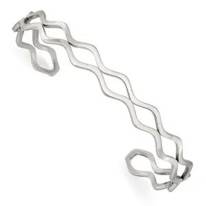 Chisel Jewelry Stainless Steel Polished Wavy Cuff Bangle
