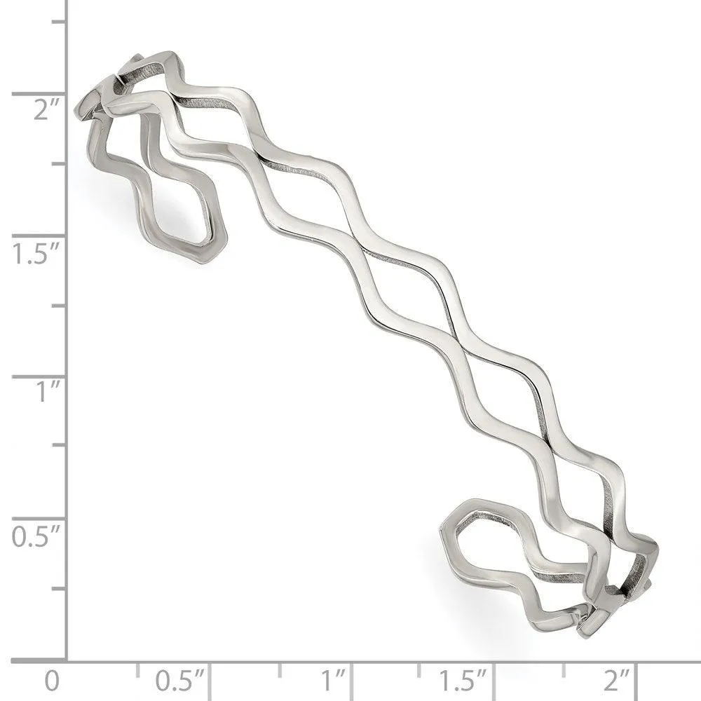 Chisel Jewelry Stainless Steel Polished Wavy Cuff Bangle