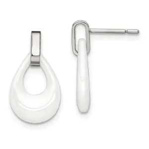 Chisel Jewelry Stainless Steel Polished White Ceramic Post Dangle Earrings