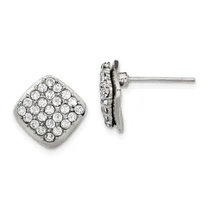 Chisel Jewelry Stainless Steel Polished with Crystal Square Post Earrings
