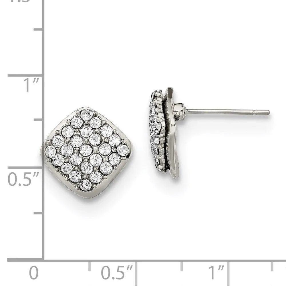 Chisel Jewelry Stainless Steel Polished with Crystal Square Post Earrings