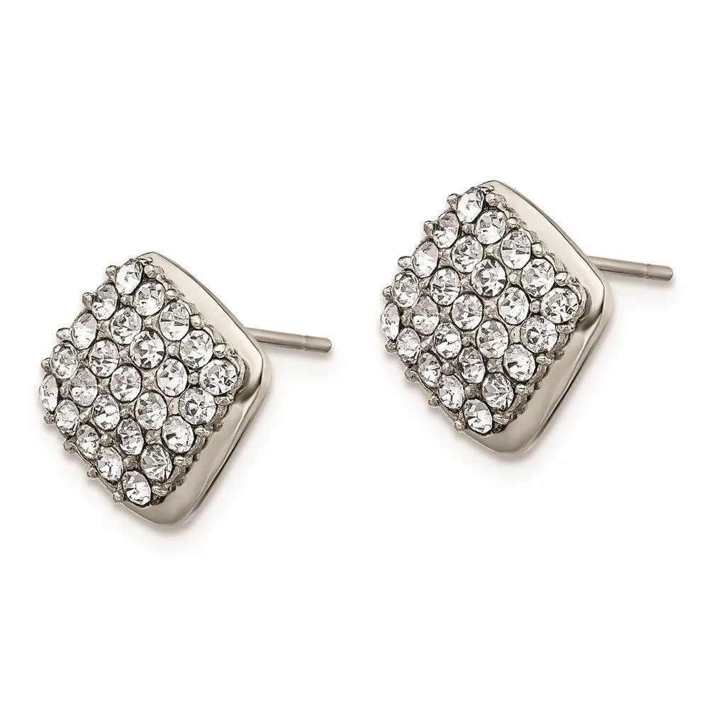 Chisel Jewelry Stainless Steel Polished with Crystal Square Post Earrings