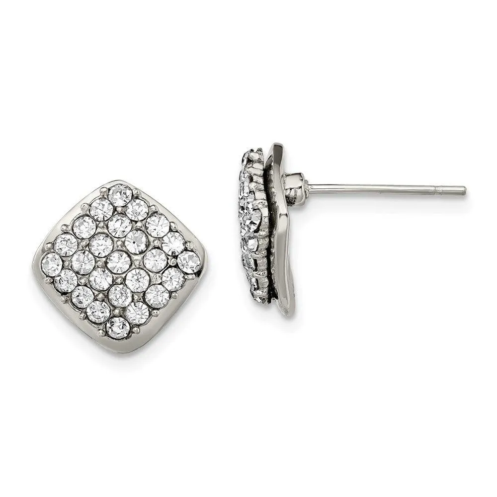 Chisel Jewelry Stainless Steel Polished with Crystal Square Post Earrings