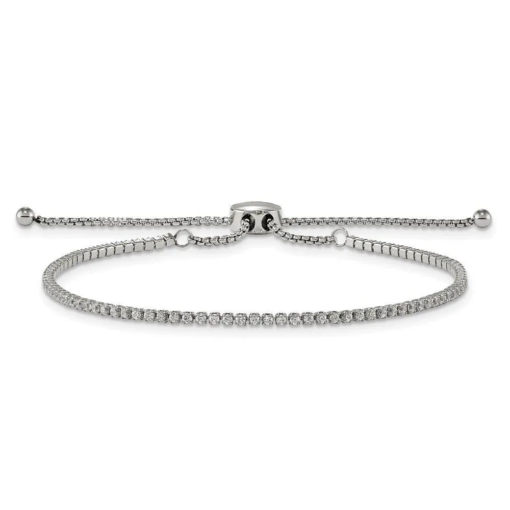 Chisel Jewelry Stainless Steel Polished with CZ Adjustable Bracelet