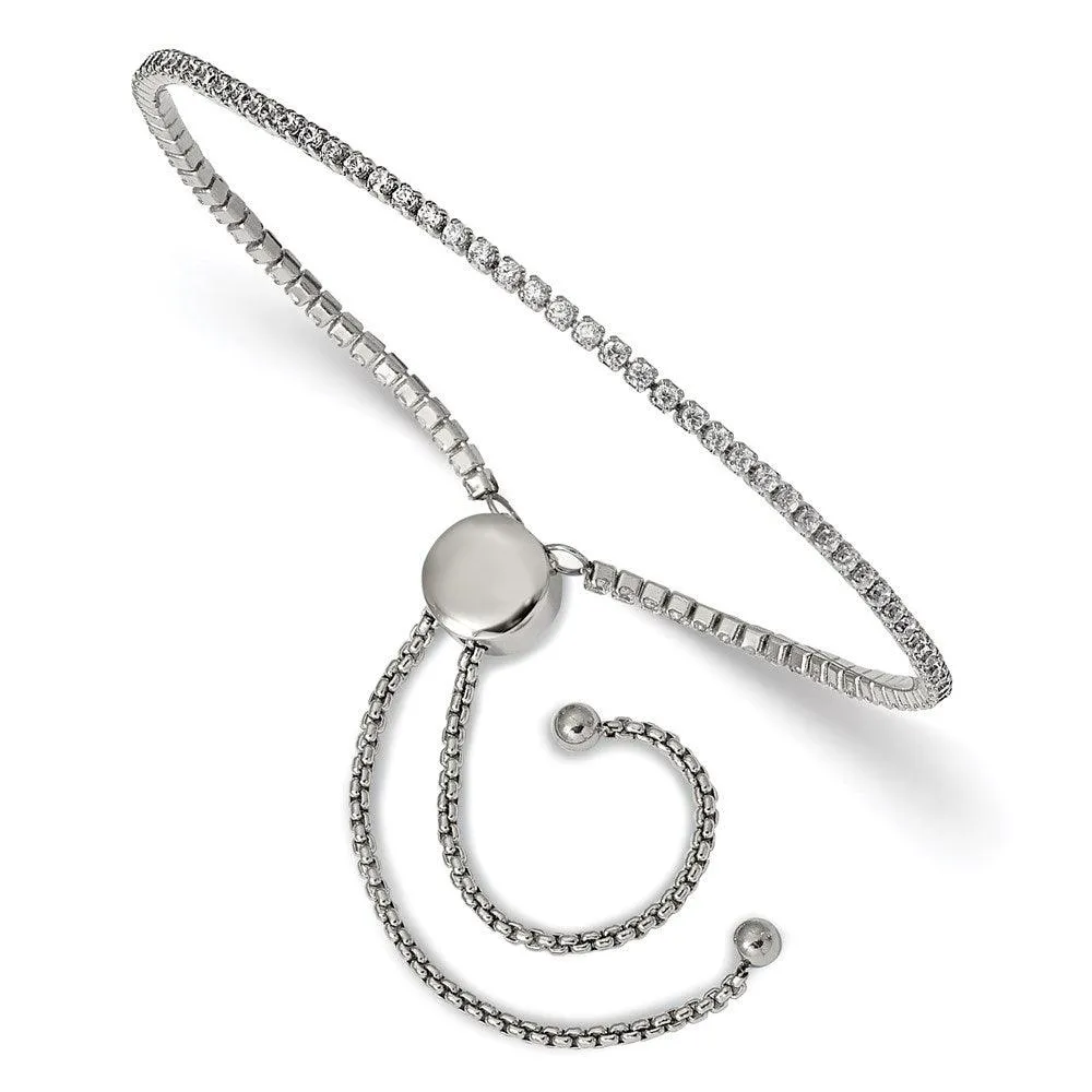 Chisel Jewelry Stainless Steel Polished with CZ Adjustable Bracelet