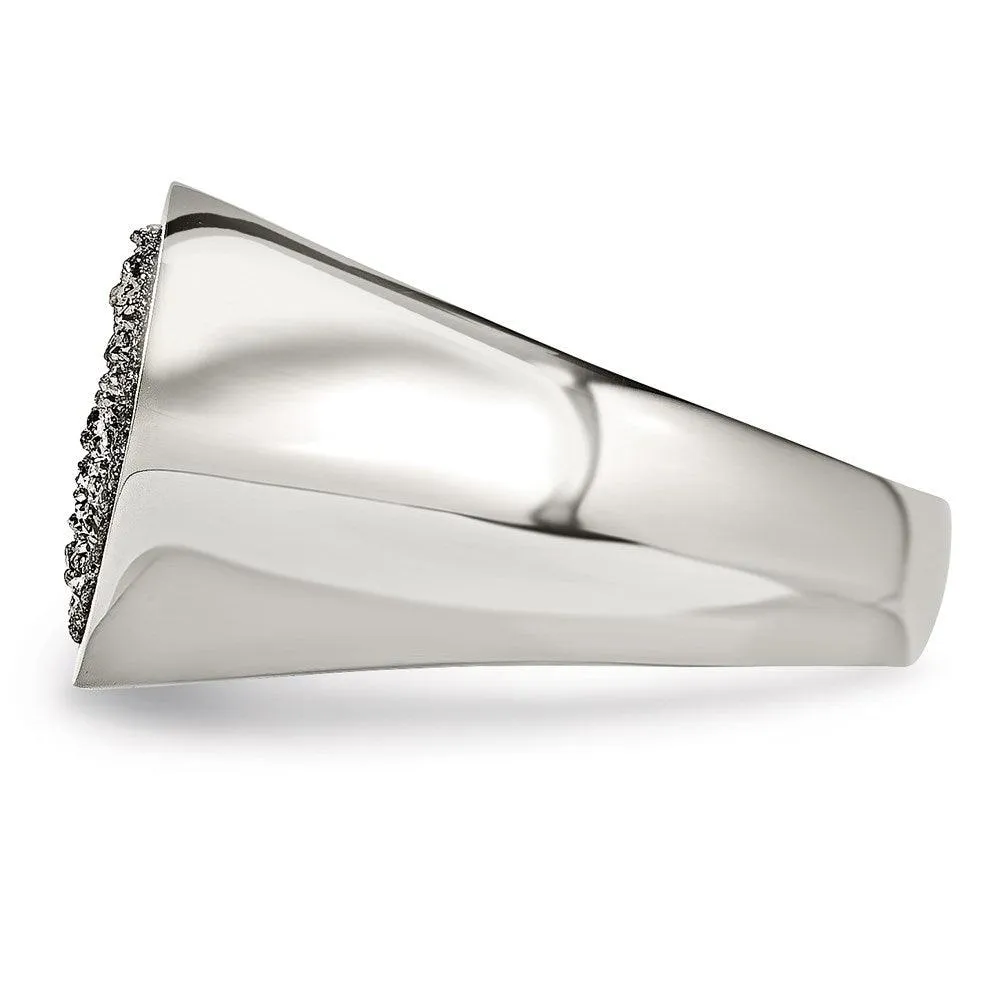 Chisel Jewelry Stainless Steel Polished with Silver Druzy Ring