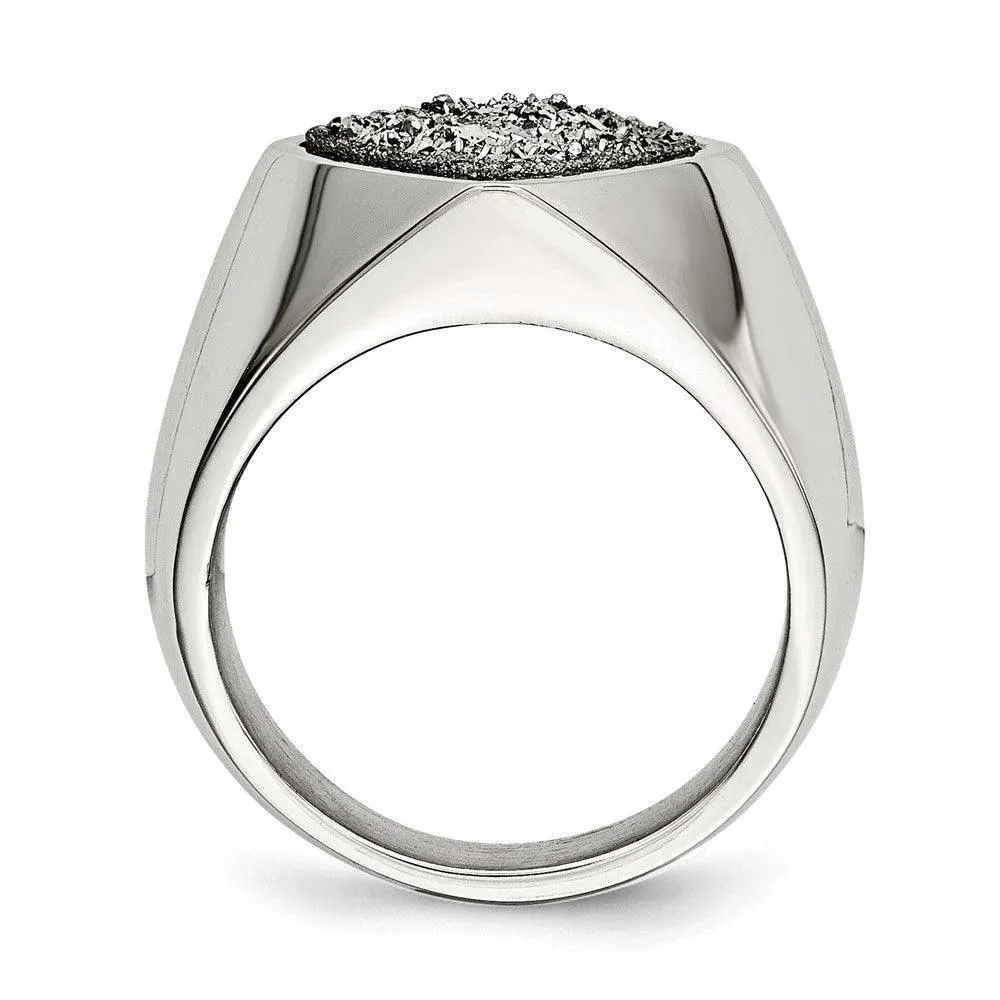 Chisel Jewelry Stainless Steel Polished with Silver Druzy Ring