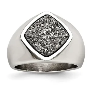 Chisel Jewelry Stainless Steel Polished with Silver Druzy Ring