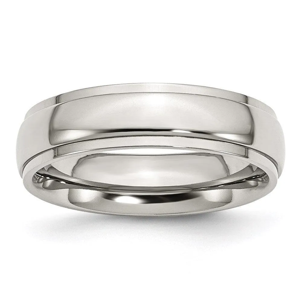 Chisel Jewelry Stainless Steel Ridged Edge 6mm Polished Band