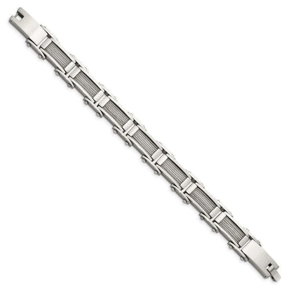 Chisel Jewelry Stainless Steel Wire Brushed & Polished 8.5in Bracelet