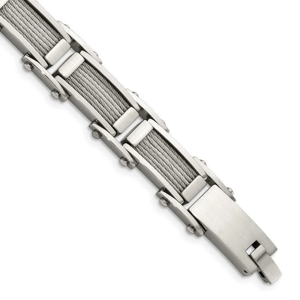 Chisel Jewelry Stainless Steel Wire Brushed & Polished 8.5in Bracelet