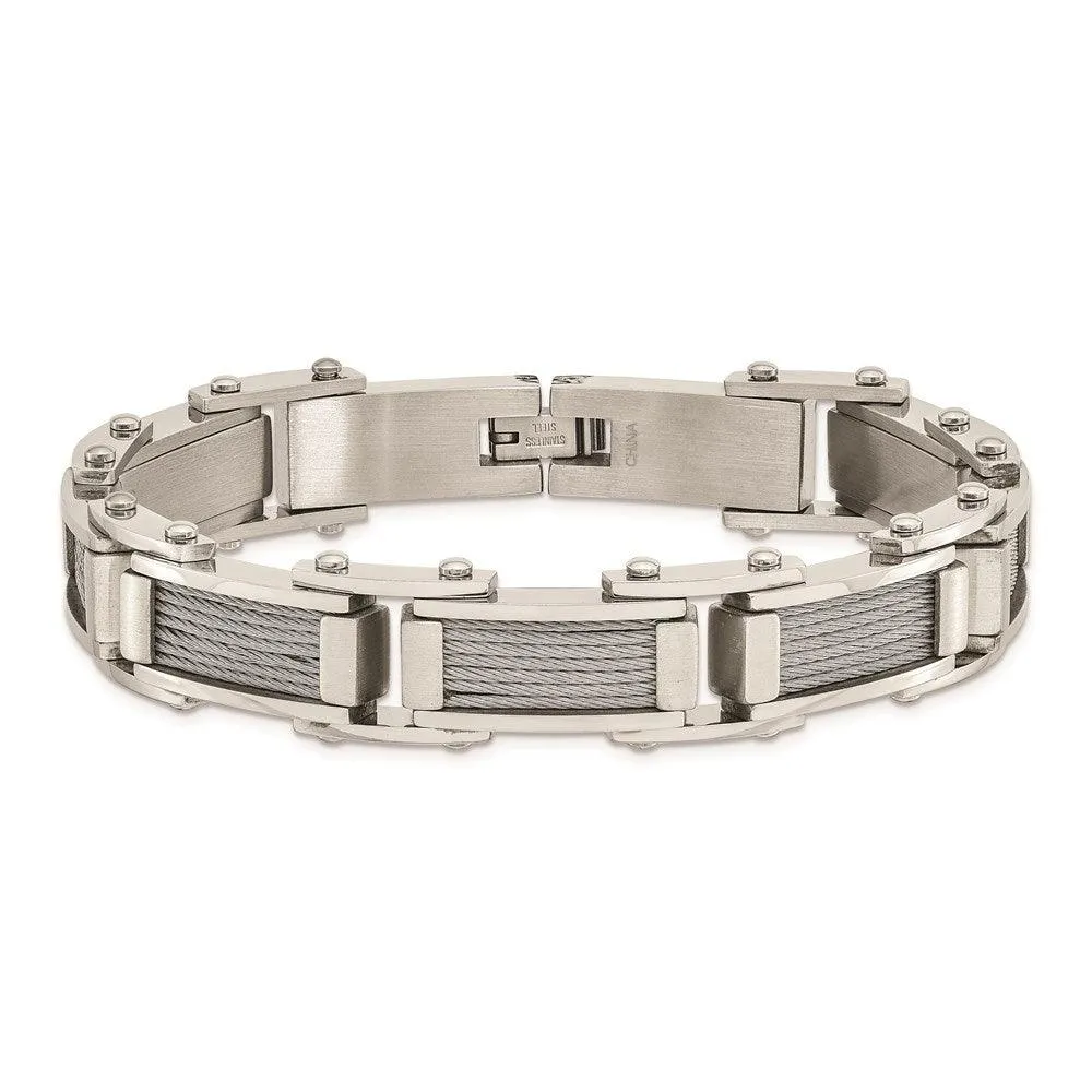 Chisel Jewelry Stainless Steel Wire Brushed & Polished 8.5in Bracelet