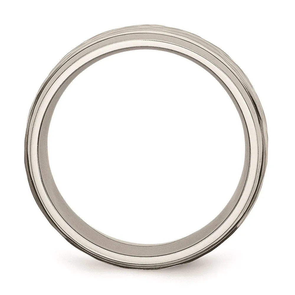 Chisel Jewelry Titanium 8mm Beveled Edge, Hammered and Polished Band | TB236