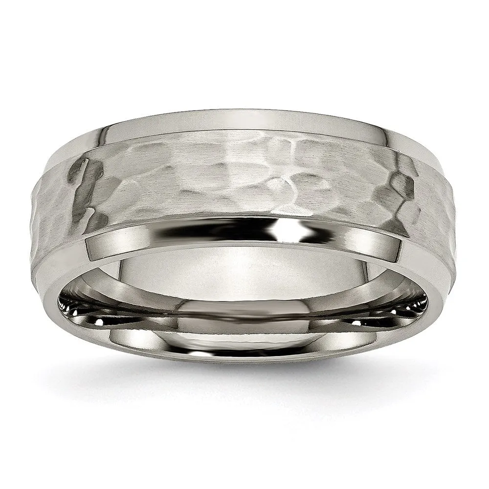 Chisel Jewelry Titanium 8mm Beveled Edge, Hammered and Polished Band | TB236