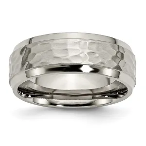 Chisel Jewelry Titanium 8mm Beveled Edge, Hammered and Polished Band | TB236