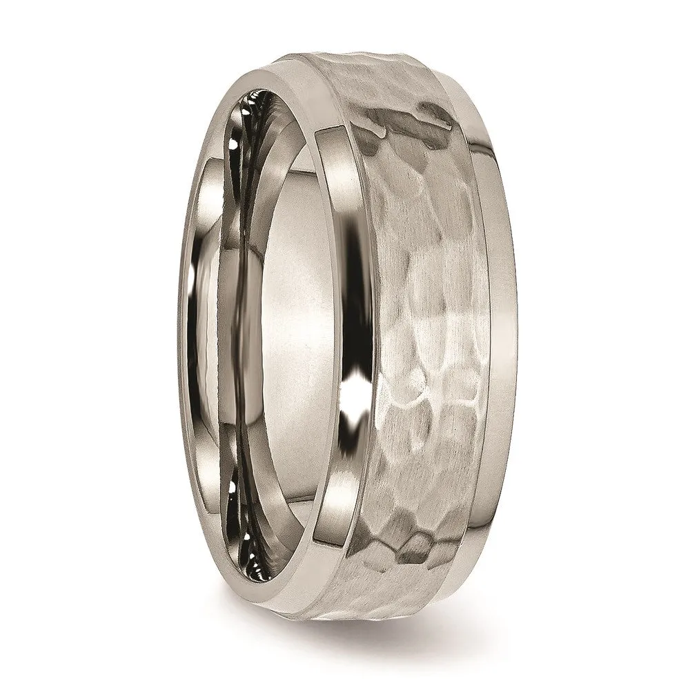 Chisel Jewelry Titanium 8mm Beveled Edge, Hammered and Polished Band | TB236