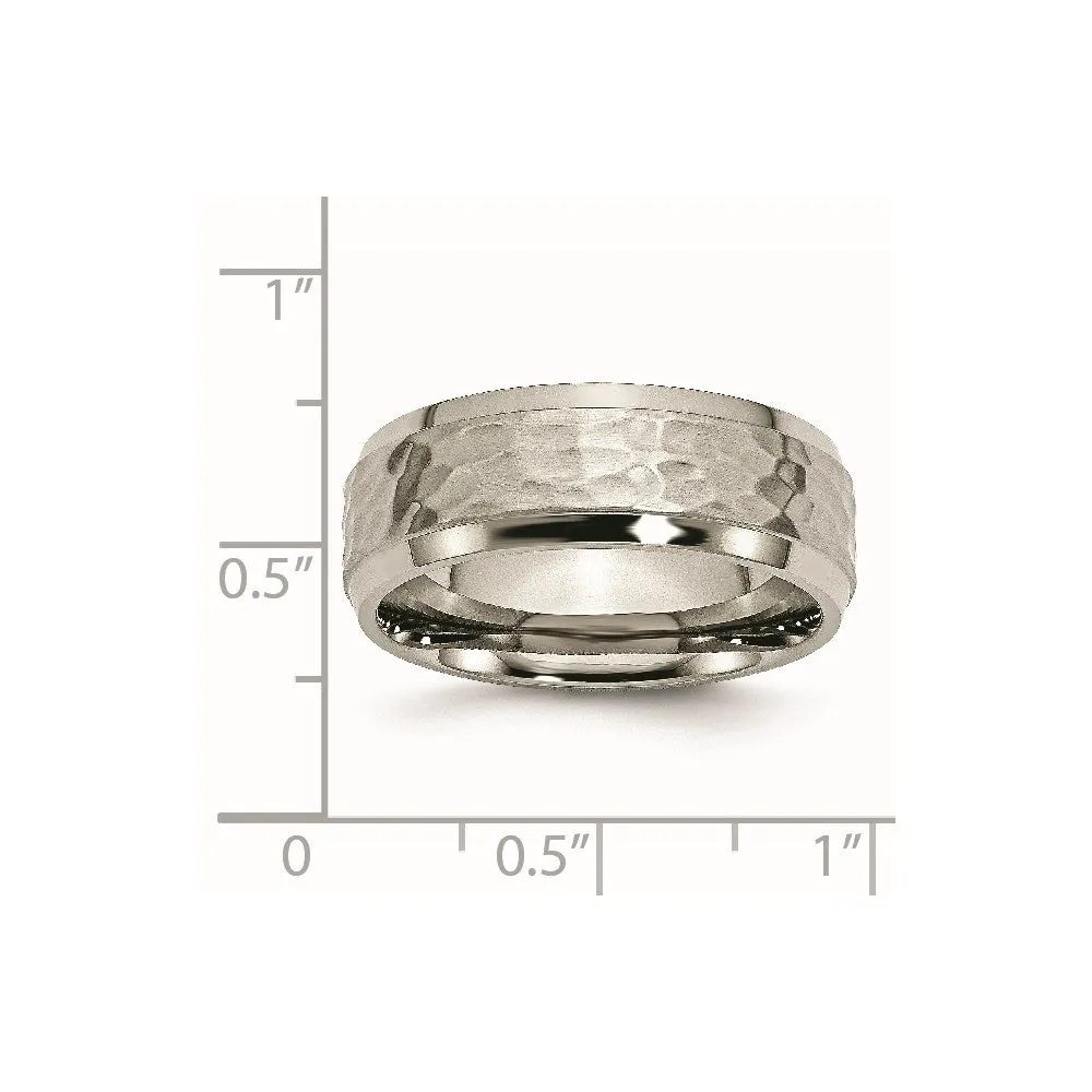 Chisel Jewelry Titanium 8mm Beveled Edge, Hammered and Polished Band | TB236