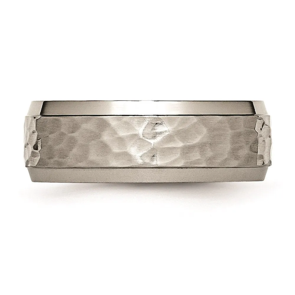 Chisel Jewelry Titanium 8mm Beveled Edge, Hammered and Polished Band | TB236