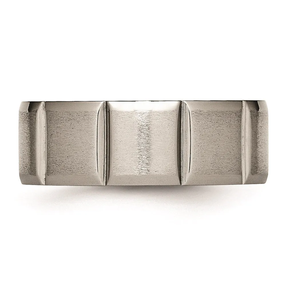 Chisel Jewelry Titanium 8mm Grooved Satin & Polished Band | TB324