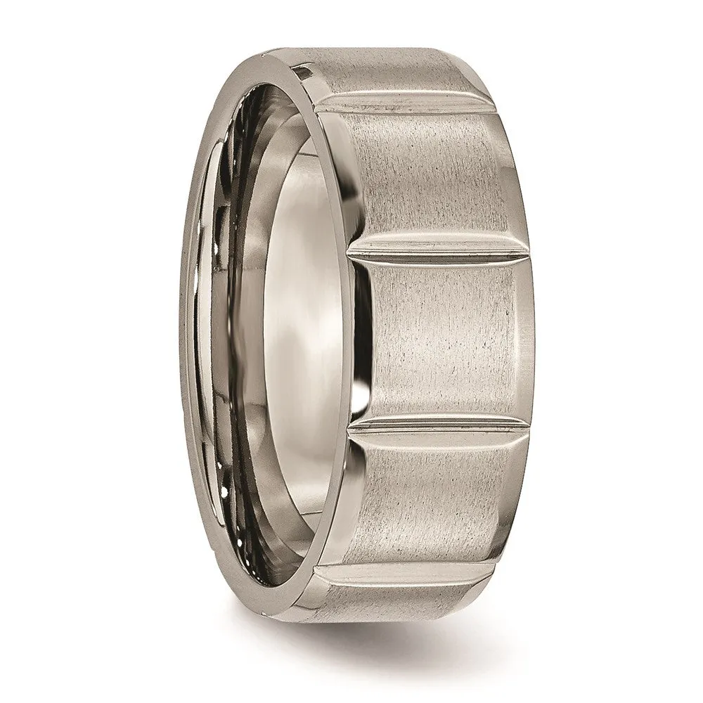 Chisel Jewelry Titanium 8mm Grooved Satin & Polished Band | TB324