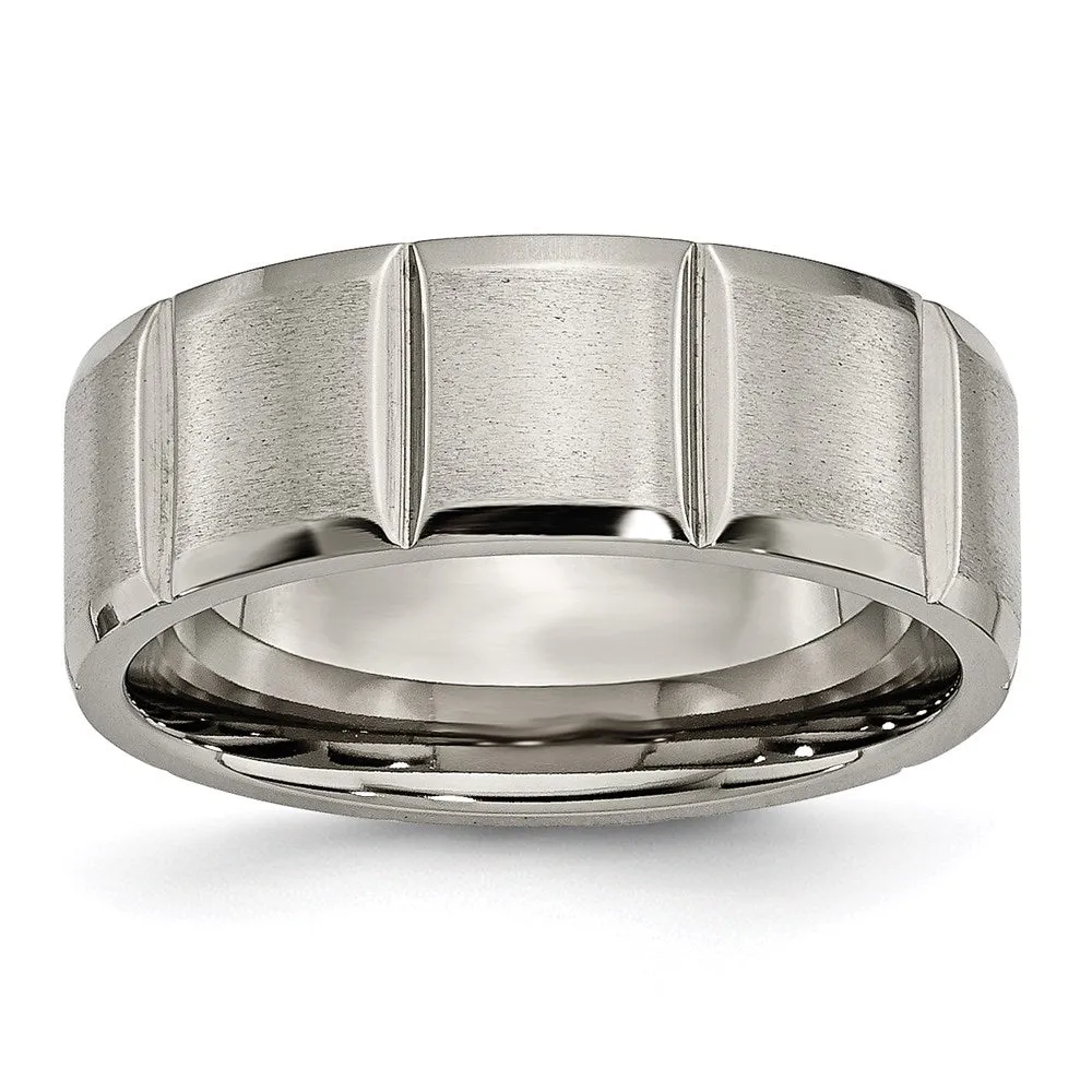 Chisel Jewelry Titanium 8mm Grooved Satin & Polished Band | TB324
