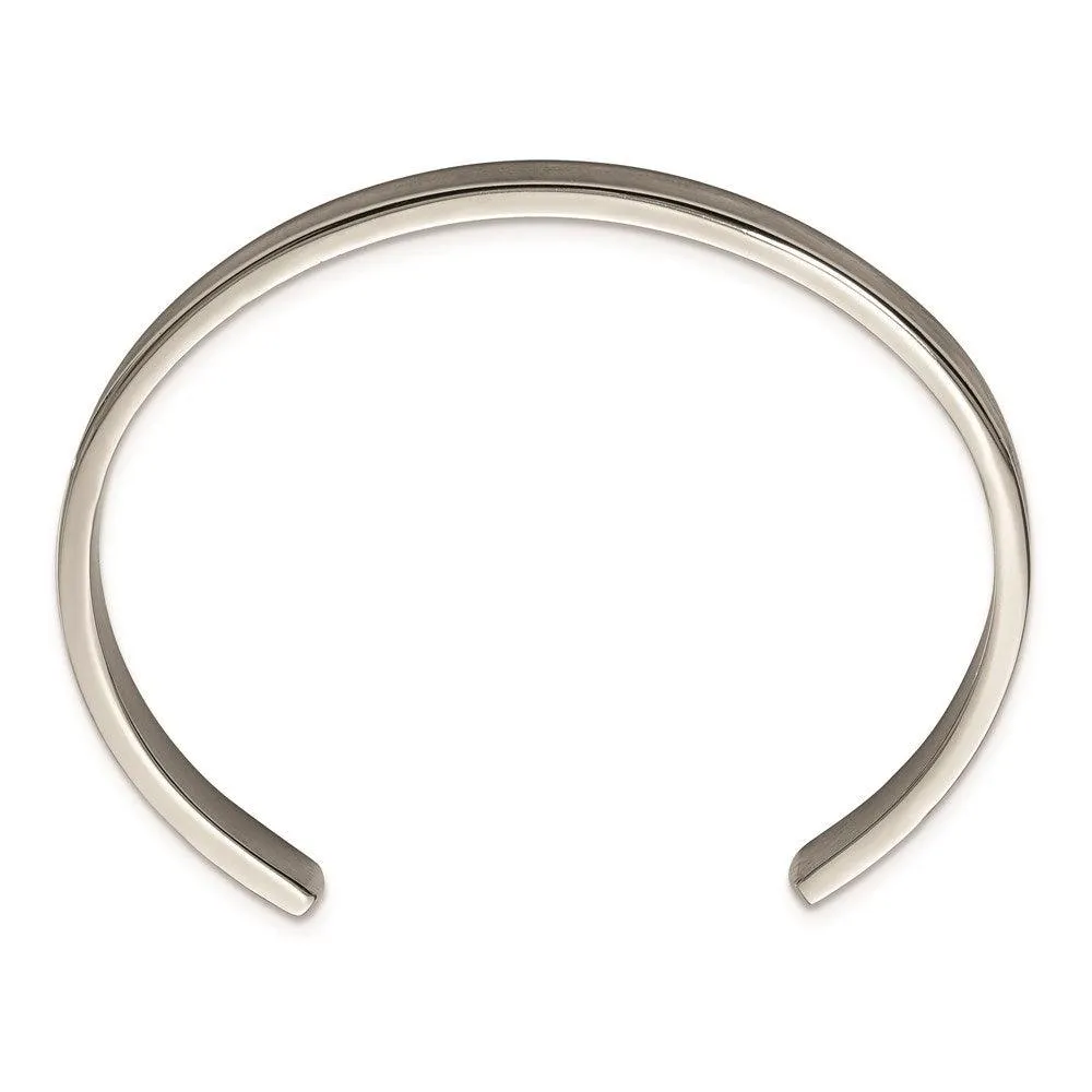 Chisel Jewelry Titanium Brushed with Polished Edge 6.5mm Cuff Bangle