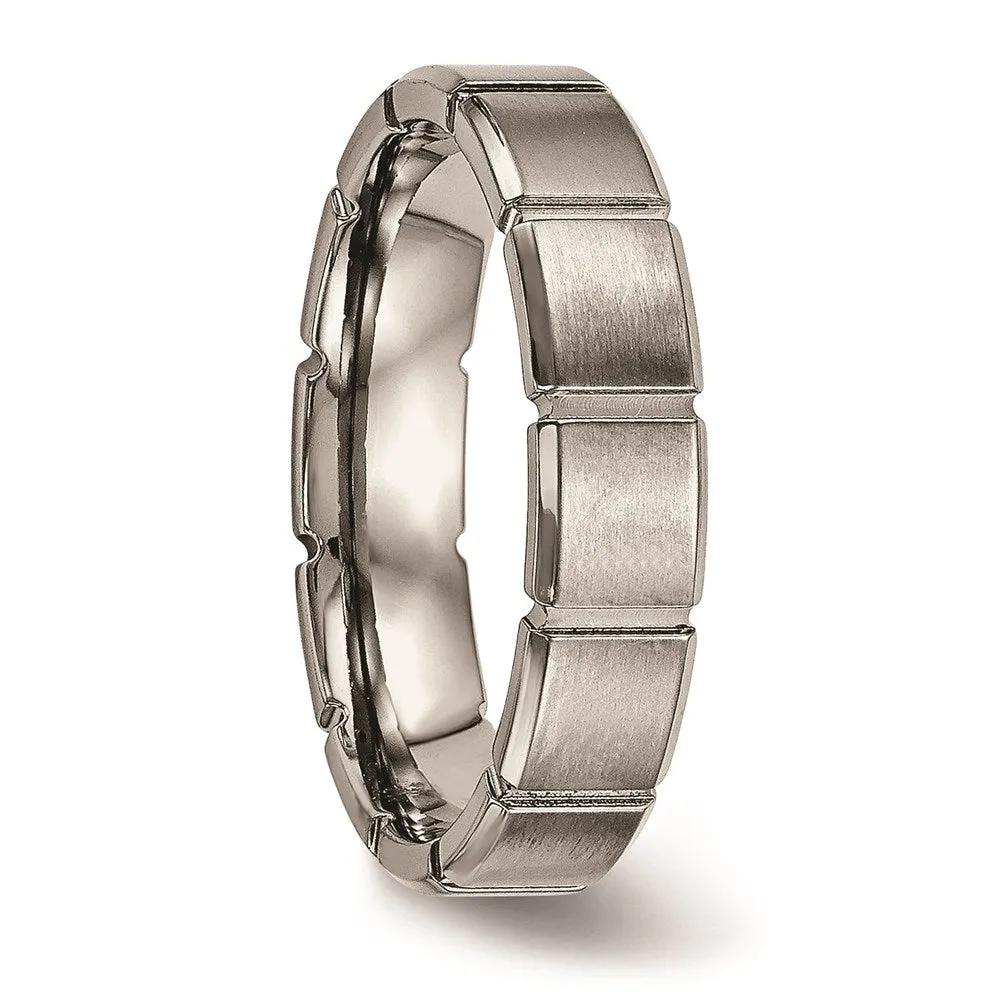 Chisel Jewelry Titanium Brushed/Polished Grooved Ring | TB486