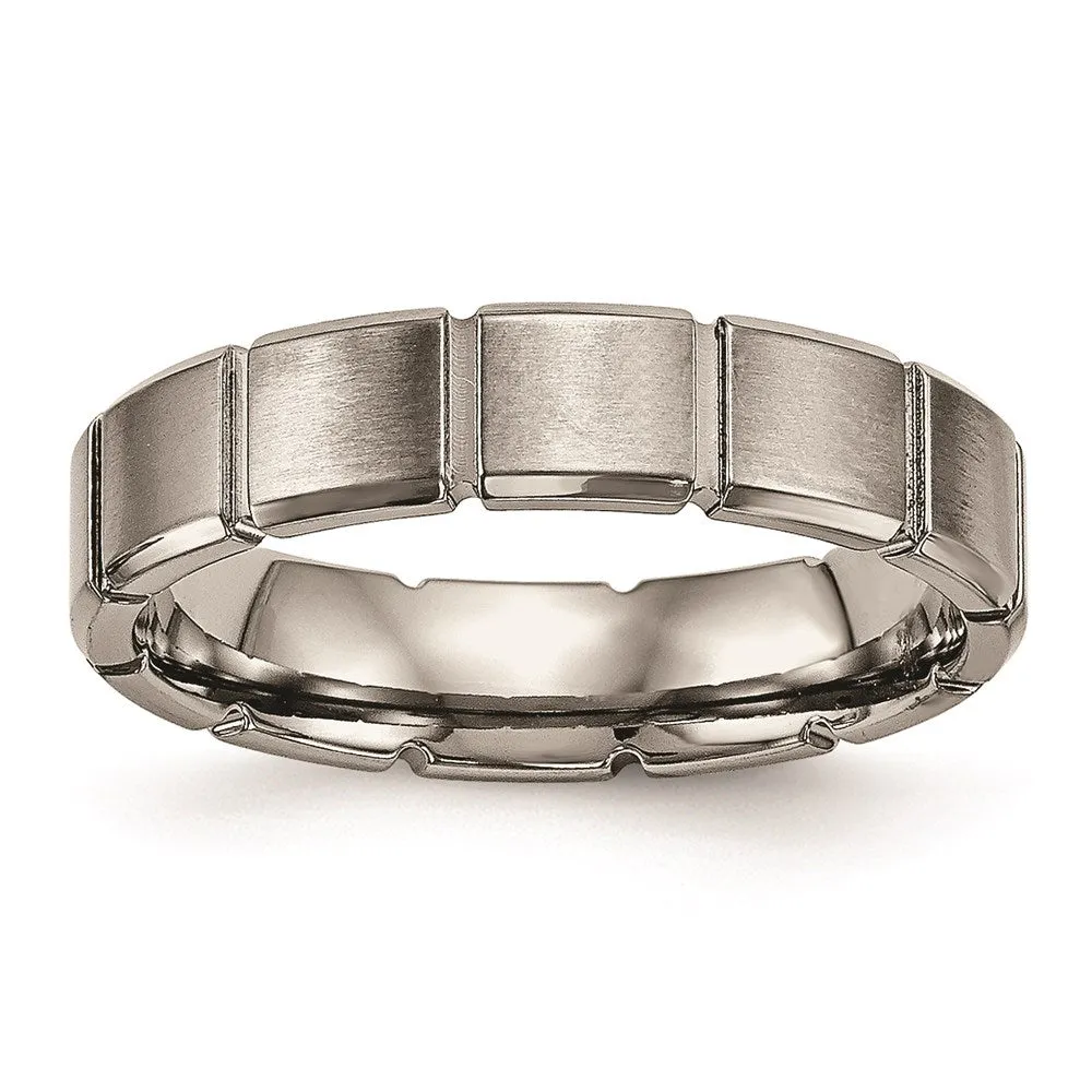 Chisel Jewelry Titanium Brushed/Polished Grooved Ring | TB486
