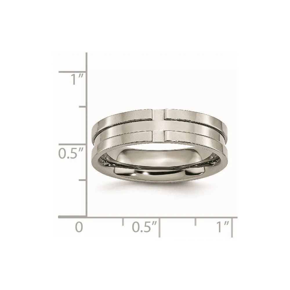 Chisel Jewelry Titanium Grooved 6mm Polished Band | TB165