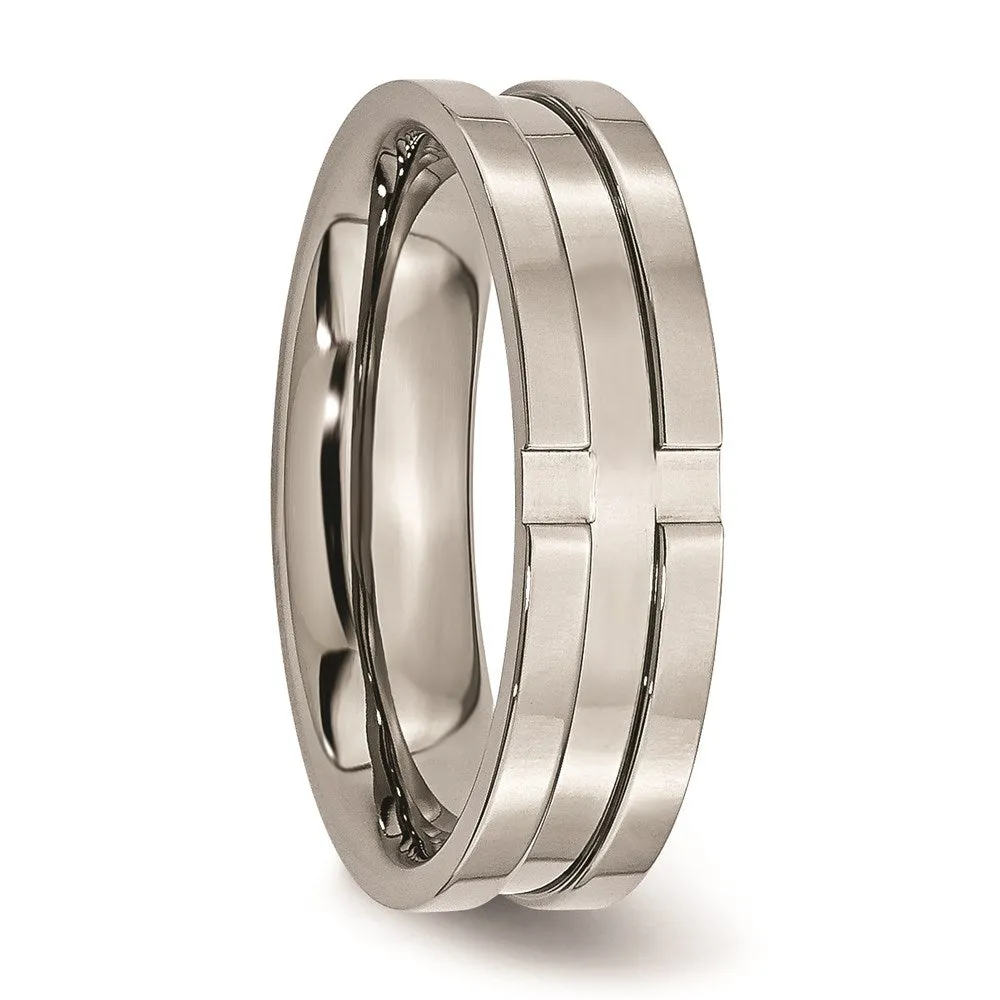 Chisel Jewelry Titanium Grooved 6mm Polished Band | TB165