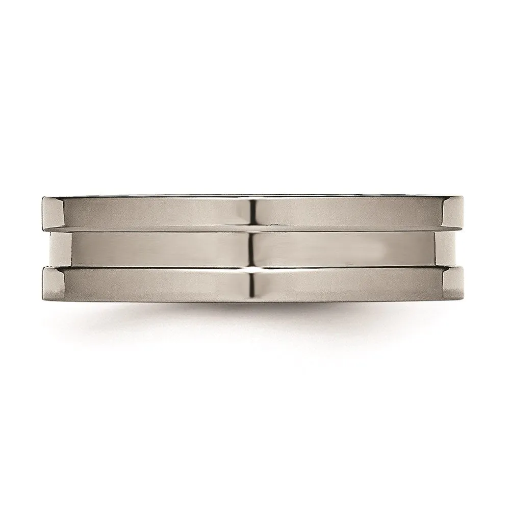 Chisel Jewelry Titanium Grooved 6mm Polished Band | TB165