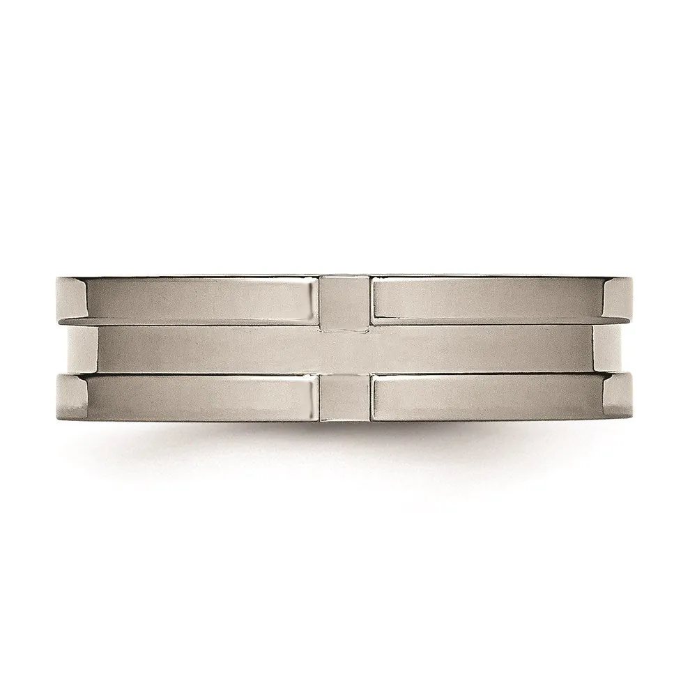 Chisel Jewelry Titanium Grooved 6mm Polished Band | TB165
