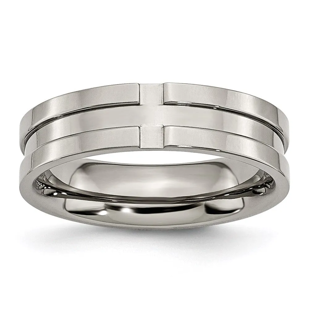 Chisel Jewelry Titanium Grooved 6mm Polished Band | TB165
