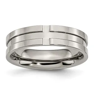 Chisel Jewelry Titanium Grooved 6mm Polished Band | TB165