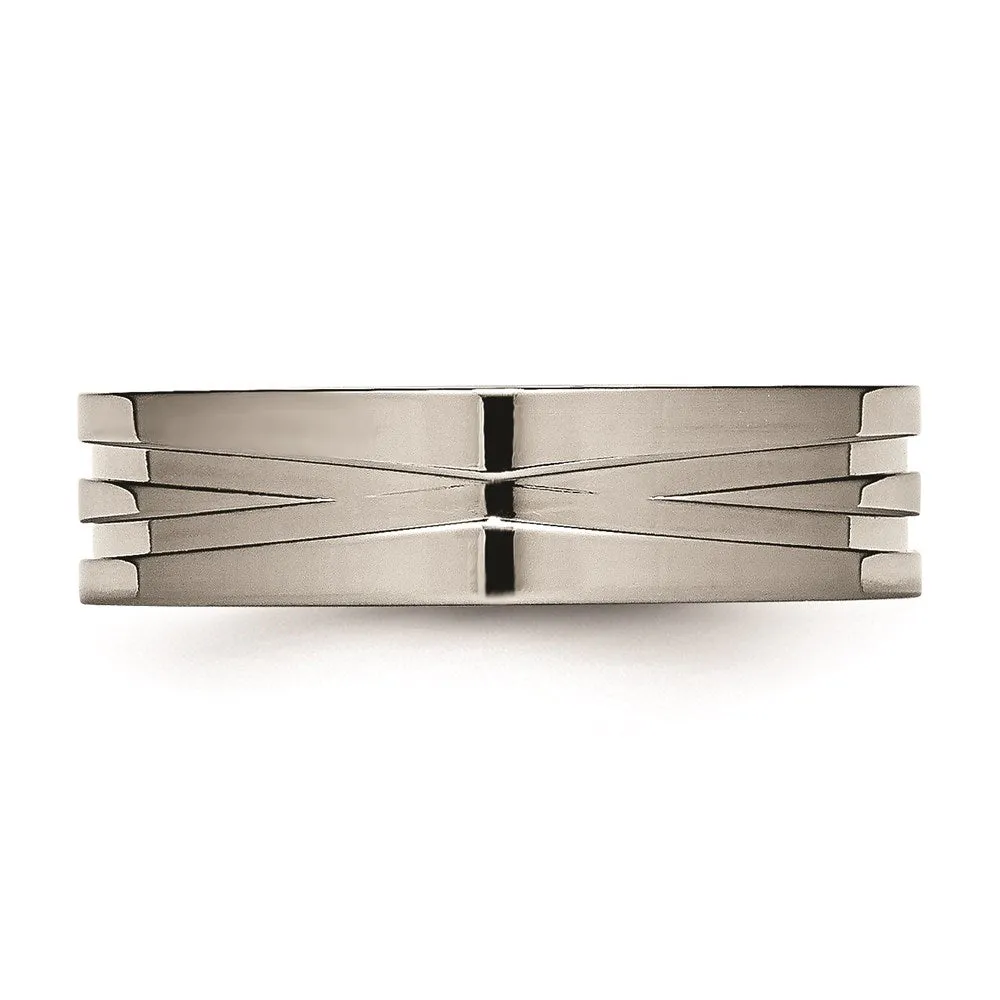 Chisel Jewelry Titanium Grooved 6mm Polished Band | TB170
