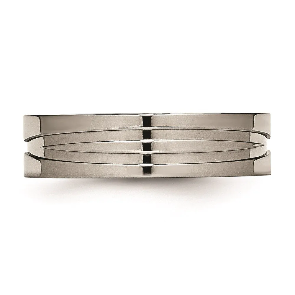 Chisel Jewelry Titanium Grooved 6mm Polished Band | TB170
