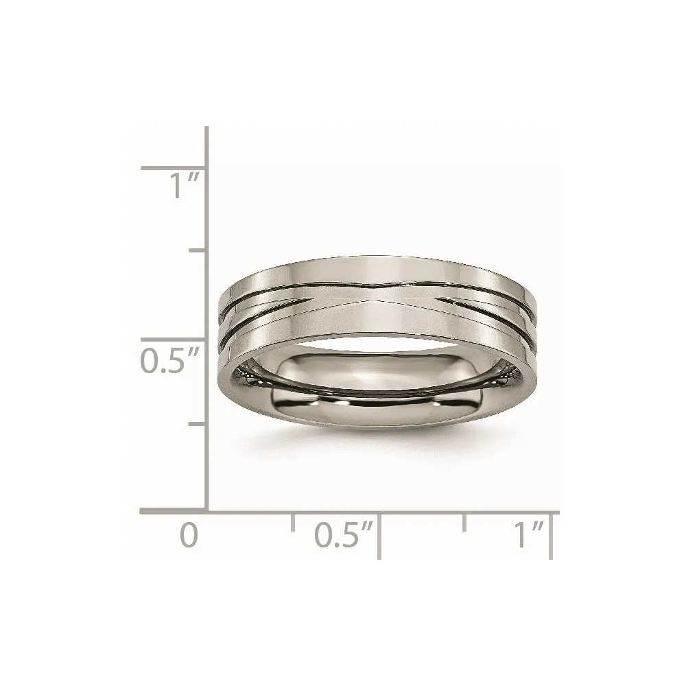 Chisel Jewelry Titanium Grooved 6mm Polished Band | TB170