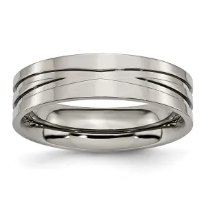 Chisel Jewelry Titanium Grooved 6mm Polished Band | TB170