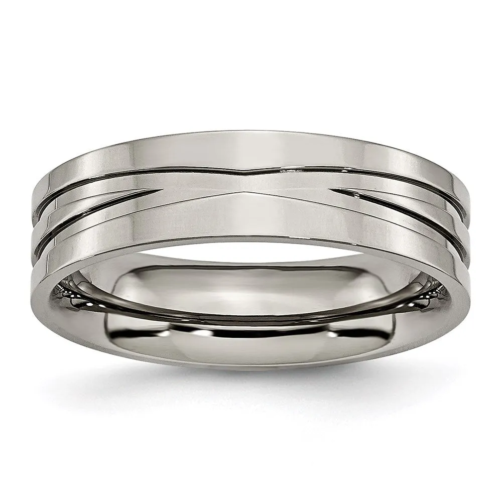 Chisel Jewelry Titanium Grooved 6mm Polished Band | TB170