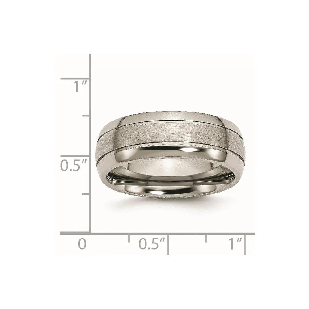 Chisel Jewelry Titanium Grooved 8mm Brushed and Polished Band | TB30