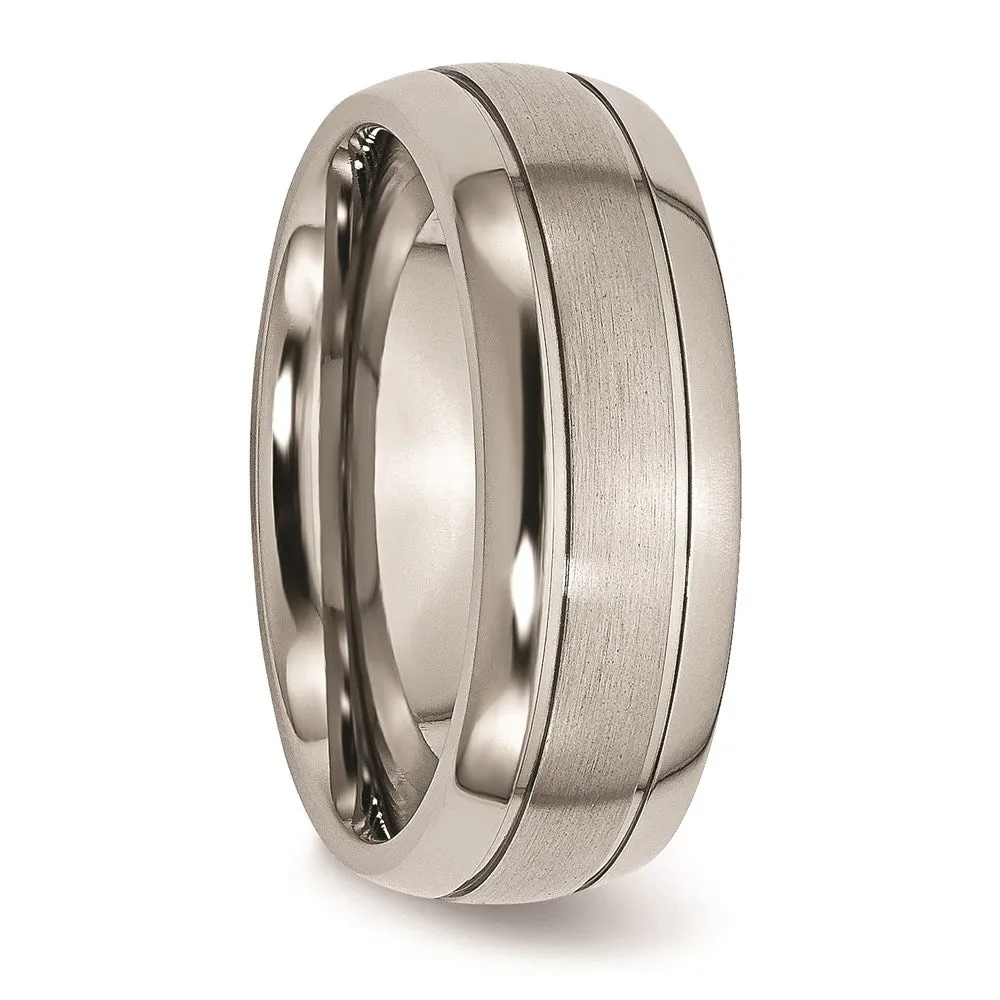 Chisel Jewelry Titanium Grooved 8mm Brushed and Polished Band | TB30