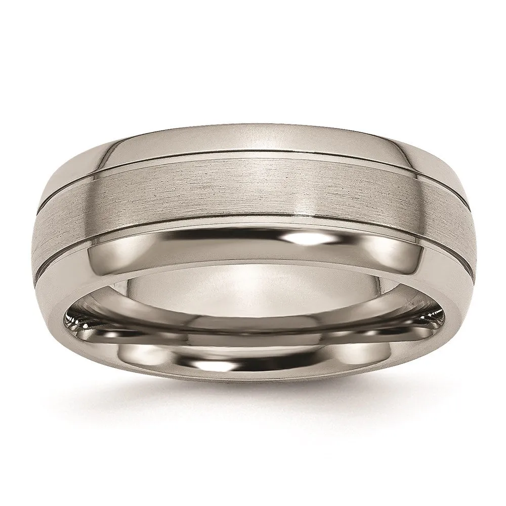 Chisel Jewelry Titanium Grooved 8mm Brushed and Polished Band | TB30